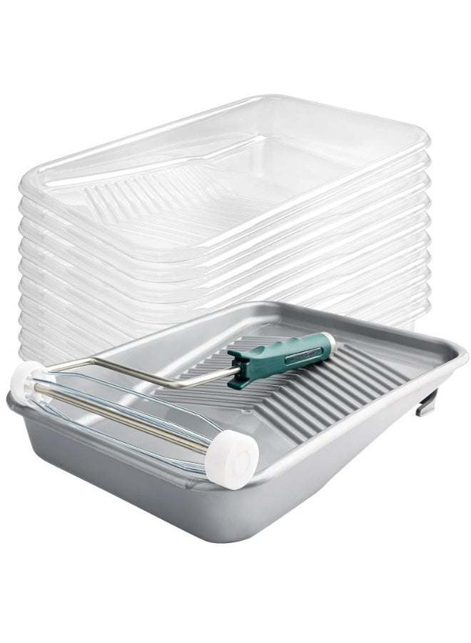 جي جوت صينية طلاء، عبوة من 12 قطعة، صينية أسطوانة طلاء مقاس 9 بوصات، صينية طلاء للاستخدام مرة واحدة مع بطانة وإطار أسطوانة بخمسة أسلاك، صينية طلاء بلاستيكية قابلة للغسل وإعادة الاستخدام، صينية طلاء محكمة الغلق بسعة عميقة - Image 1