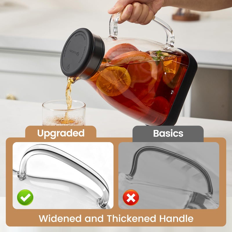 Spreccio Glass Pitcher with Lid, 68 oz(1/2 Gallon), Hot/Cold Glass Water Jug with Silicone Lid, Borosilicate Glass Carafe Wide Mouth Juice and Iced Tea Beverage Serveware (Flat) - Image 3