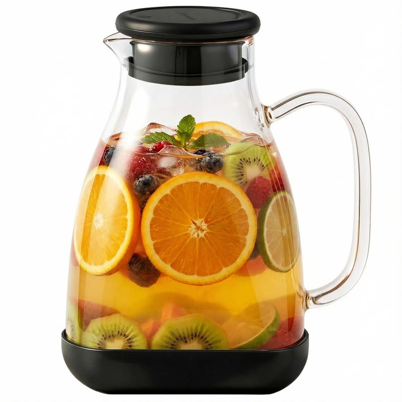 Spreccio Glass Pitcher with Lid, 68 oz(1/2 Gallon), Hot/Cold Glass Water Jug with Silicone Lid, Borosilicate Glass Carafe Wide Mouth Juice and Iced Tea Beverage Serveware (Flat) - Image 1