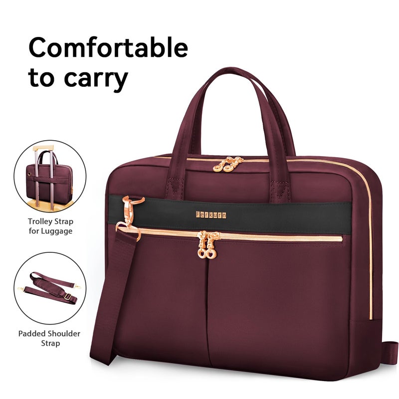 Ferkurn Laptop Bag Case Women Men Computer Bag Compatible with MacBook/HP/LG/Dell, Shoulder Strap Slim Carrying Messenger Briefcase, Wine Red, 17-17.3 Inch - Image 5