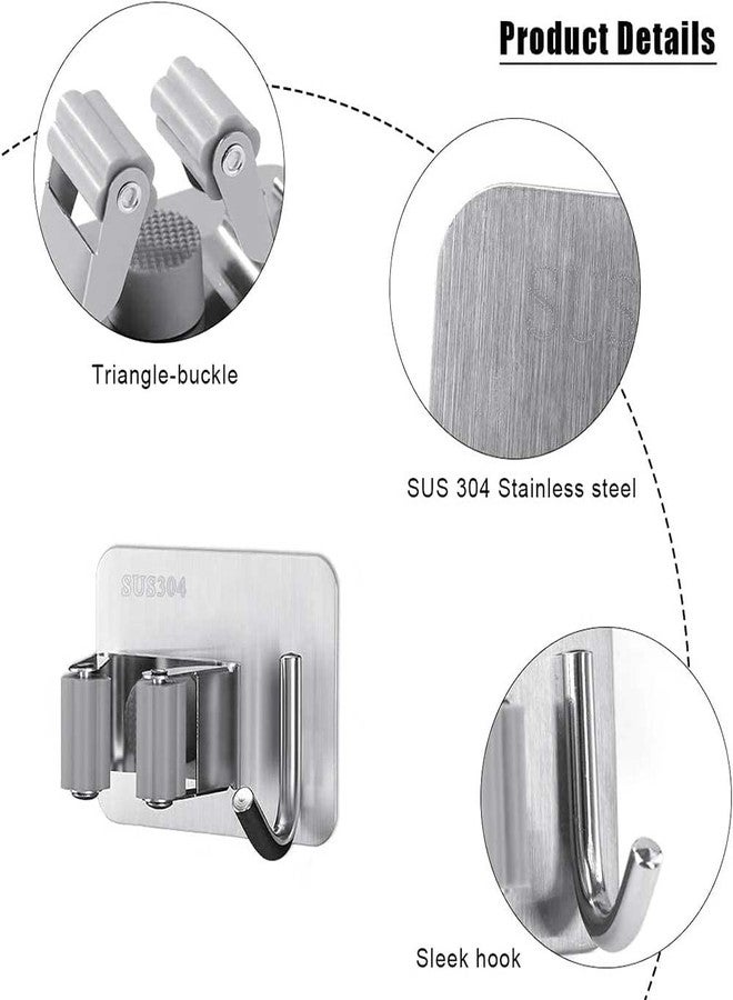 VOLO SUS 304 Broom Mop Holder Wall Mount Stainless Steel Tool Hanger, Heavy Duty Hanger Mounted, Storage Durable Organizer for Home Laundry Kitchen Garage Garden Utility Tools (1 Rack 1Hook) - Image 5
