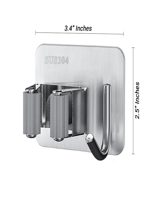 VOLO SUS 304 Broom Mop Holder Wall Mount Stainless Steel Tool Hanger, Heavy Duty Hanger Mounted, Storage Durable Organizer for Home Laundry Kitchen Garage Garden Utility Tools (1 Rack 1Hook) - Image 2