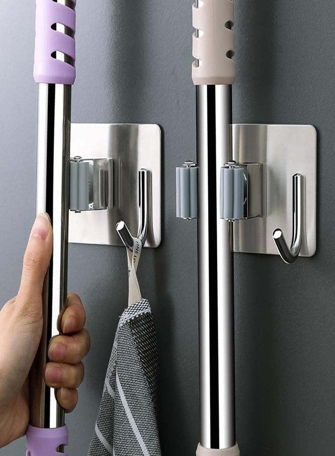 VOLO SUS 304 Broom Mop Holder Wall Mount Stainless Steel Tool Hanger, Heavy Duty Hanger Mounted, Storage Durable Organizer for Home Laundry Kitchen Garage Garden Utility Tools (1 Rack 1Hook) - Image 3