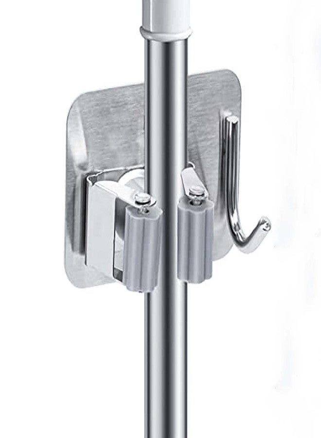 VOLO SUS 304 Broom Mop Holder Wall Mount Stainless Steel Tool Hanger, Heavy Duty Hanger Mounted, Storage Durable Organizer for Home Laundry Kitchen Garage Garden Utility Tools (1 Rack 1Hook) - Image 1