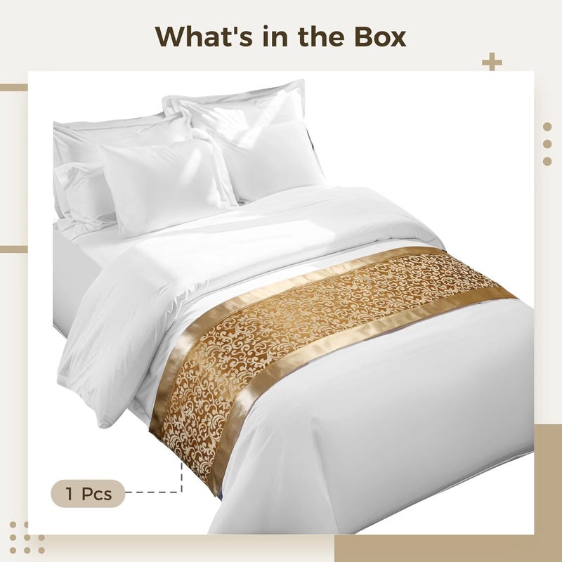 Queen Bed Runner, Gold Embroidered Polyester Scarf with Reinforced Edges, Silky Soft Finish, Elegant Bedroom Accent, 19.7 × 82.7 in - Image 5