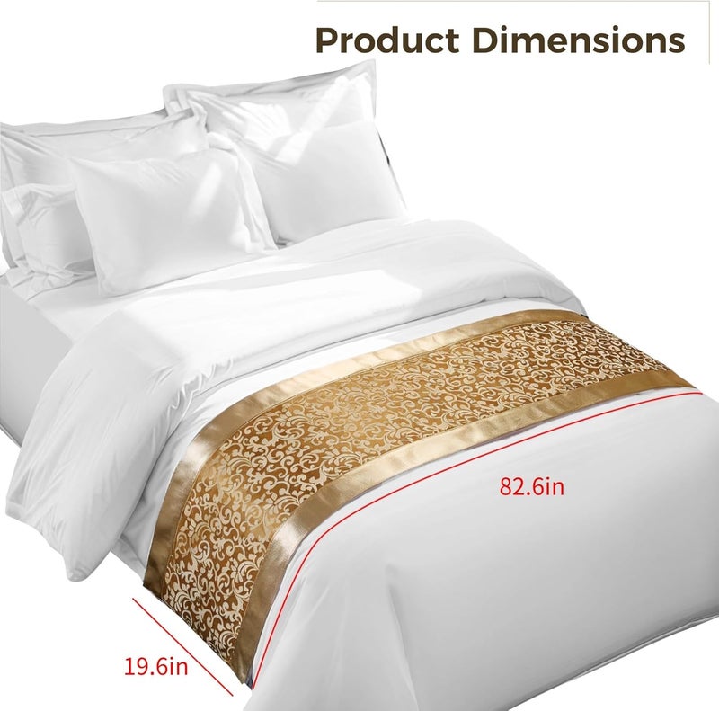Queen Bed Runner, Gold Embroidered Polyester Scarf with Reinforced Edges, Silky Soft Finish, Elegant Bedroom Accent, 19.7 × 82.7 in - Image 4