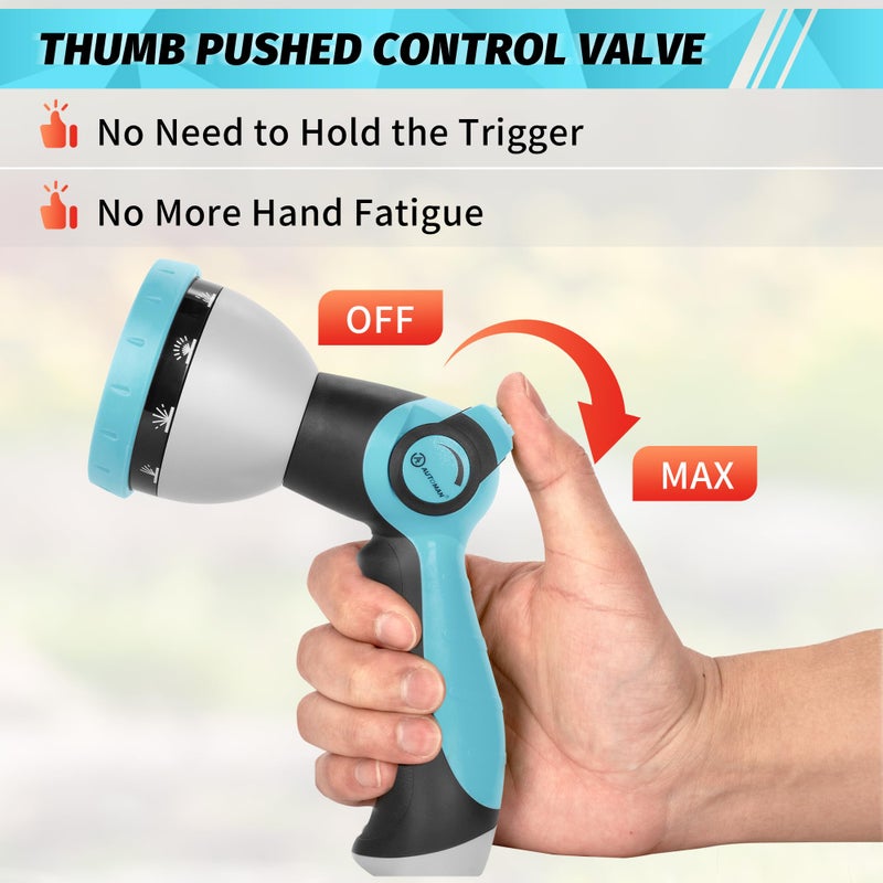 AUTOMAN Garden Hose Nozzle Sprayer - 10 Spray Patterns, High Pressure, Thumb Control On Off Valve, Metal Duty Water Nozzle, Extra 3 Washers, for Watering Garden, Cleaning, Washing Car, Showering Pets - Image 4