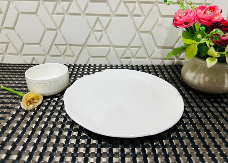 ALTAICA Porcelain Platter with Dip Bowl Serving for Snacks, Starter, Salad, Perfect for Modern Kitchen Size - 20x20x2 CM - Image 3