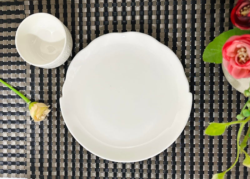 ALTAICA Porcelain Platter with Dip Bowl Serving for Snacks, Starter, Salad, Perfect for Modern Kitchen Size - 20x20x2 CM - Image 1