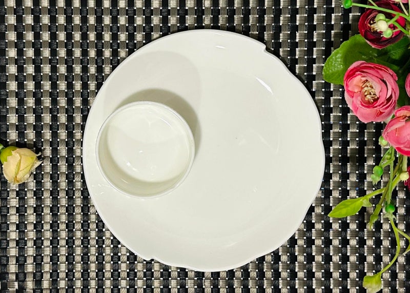 ALTAICA Porcelain Platter with Dip Bowl Serving for Snacks, Starter, Salad, Perfect for Modern Kitchen Size - 20x20x2 CM - Image 5