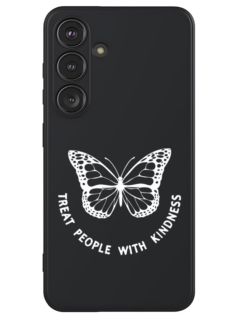 Theodor Protective Slim Fit Case Liquid Silicone Cover with Full Body Protection Anti-Scratch Shockproof Case For Samsung Galaxy S25 (Black) - Treat people with kindness-01 - White - Image 1