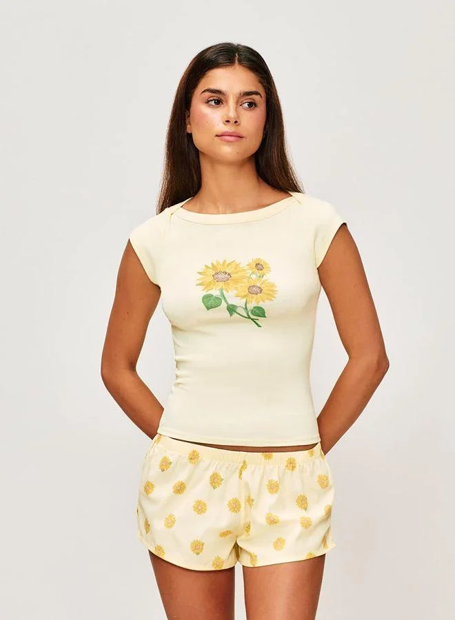 Undiz Short in printed poplin sunflowers