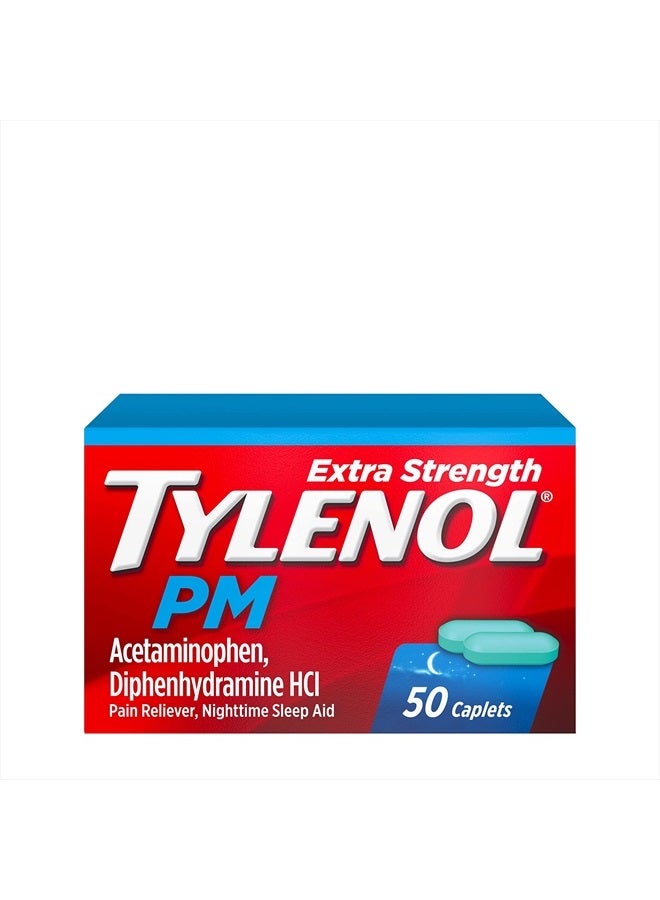 Tylenol حبوب PM لتخفيف الألم ليلاً وتقليل الأرق، 500 ملغ أسيتامينوفين و25 ملغ ديفينهيدرامين HCl، تخفيف لآلام وأوجاع الليل، غير مسبب للإدمان، 50 حبة - Image 1