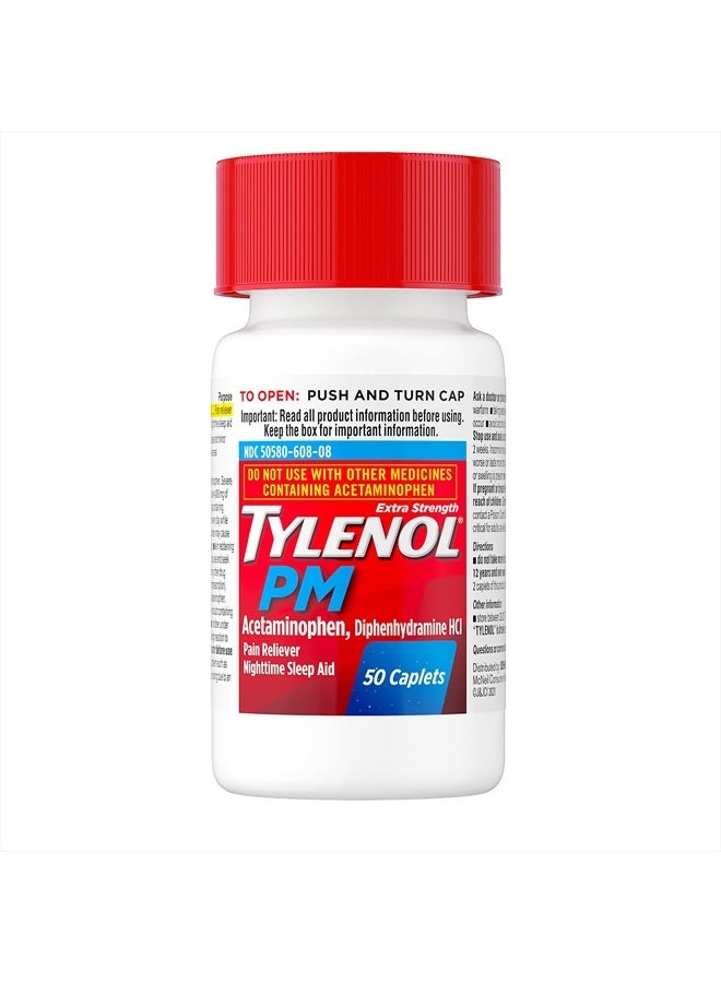 Tylenol حبوب PM لتخفيف الألم ليلاً وتقليل الأرق، 500 ملغ أسيتامينوفين و25 ملغ ديفينهيدرامين HCl، تخفيف لآلام وأوجاع الليل، غير مسبب للإدمان، 50 حبة - Image 2