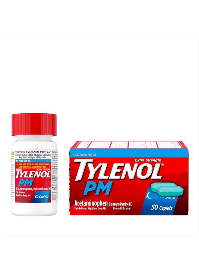 Tylenol حبوب PM لتخفيف الألم ليلاً وتقليل الأرق، 500 ملغ أسيتامينوفين و25 ملغ ديفينهيدرامين HCl، تخفيف لآلام وأوجاع الليل، غير مسبب للإدمان، 50 حبة - Image 3