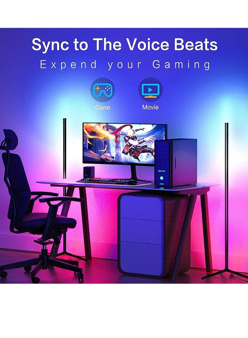 Corner Floor Lamp, RGB Color Changing Corner Lamp, Smart LED Floor Lamp Controlled by APP&Remote with Reactive Music Mode and DIY Mode
