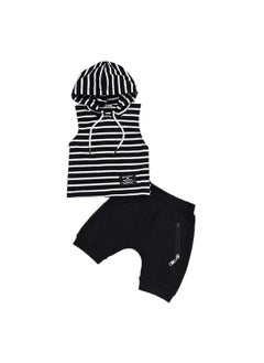 Hopscotch Hopscotch Boys Stripe Print Slim Fit T-Shirt Shorts Set In Black Color for Ages 12-18 Months  - Image 1