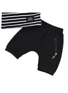 Hopscotch Hopscotch Boys Stripe Print Slim Fit T-Shirt Shorts Set In Black Color for Ages 12-18 Months  - Image 3