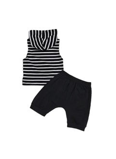 Hopscotch Hopscotch Boys Stripe Print Slim Fit T-Shirt Shorts Set In Black Color for Ages 12-18 Months  - Image 2