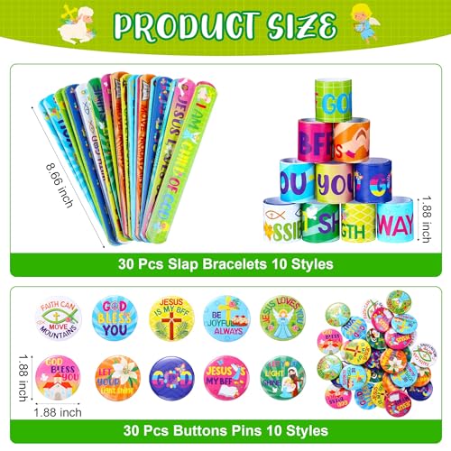 Frienda 170 Pcs Christian Party Favors for Kids Bible Verse Bookmark Religious Slap Bracelets Jesus Stickers Mini Buttons Pins for VBS Sunday School Valentines Day Christian Gifts Classroom Prizes - Image 5