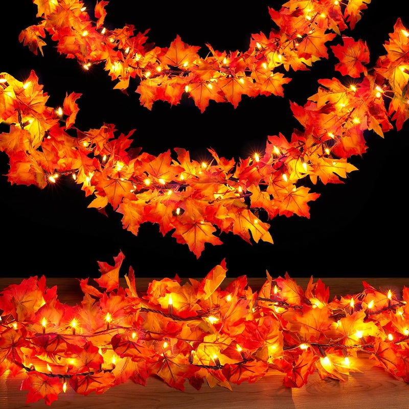 Dirnun Thanksgiving Decorations for Home 9FT Plug in Thanksgiving Garland with Lights 50 Bulbs Maple Leaves Light, Connectable Fall Lights for Indoor Outdoor Harvest Thanksgivings Home Party Decorations - Image 1