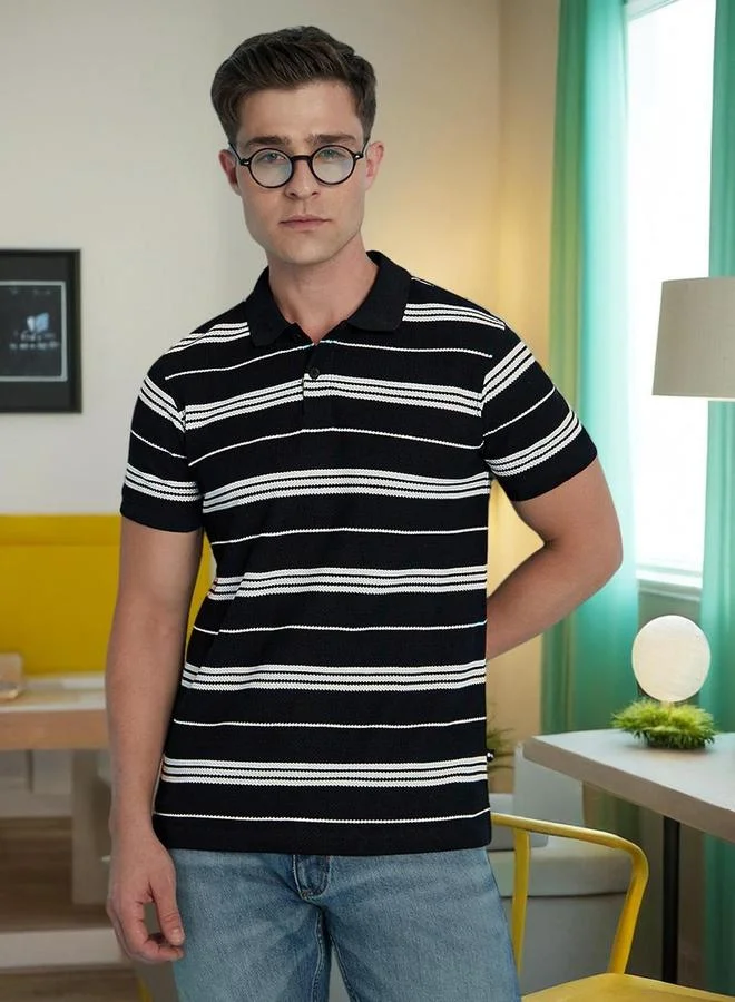 Dennis Lingo Dennis lingo Men Black Regular Fit Striped Polo