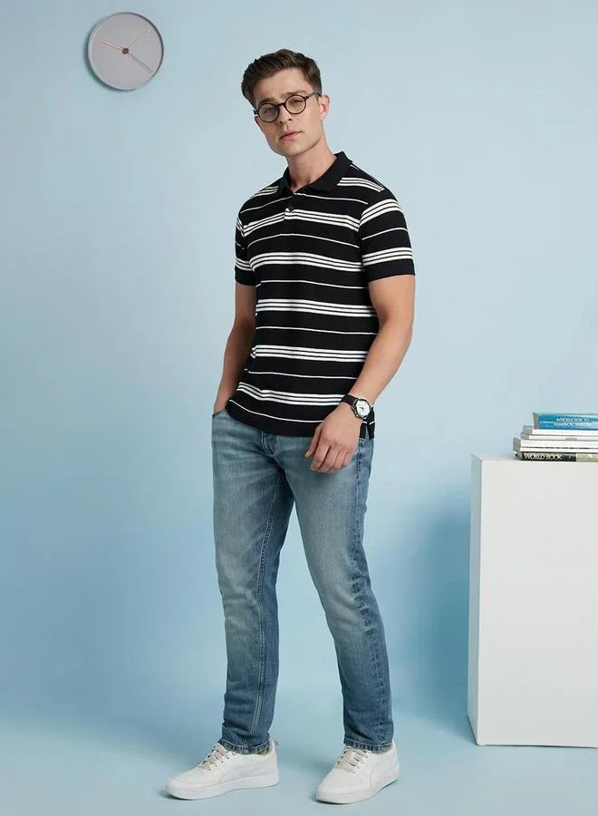 Dennis Lingo Dennis lingo Men Black Regular Fit Striped Polo