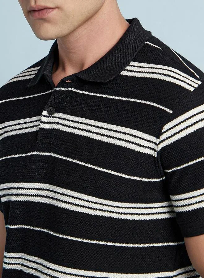 Dennis Lingo Dennis lingo Men Black Regular Fit Striped Polo