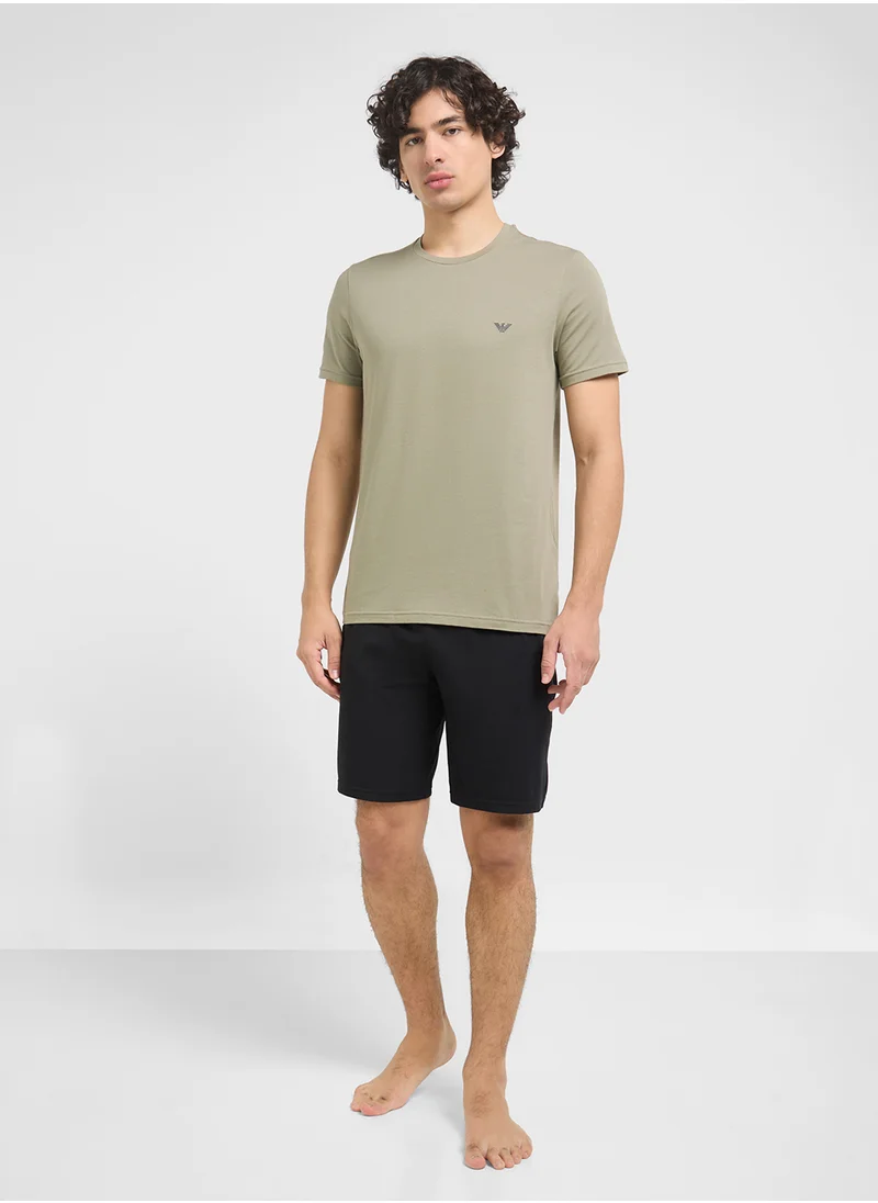 امبوريو ارماني Crew Neck T-Shirt & Logo Band Shorts