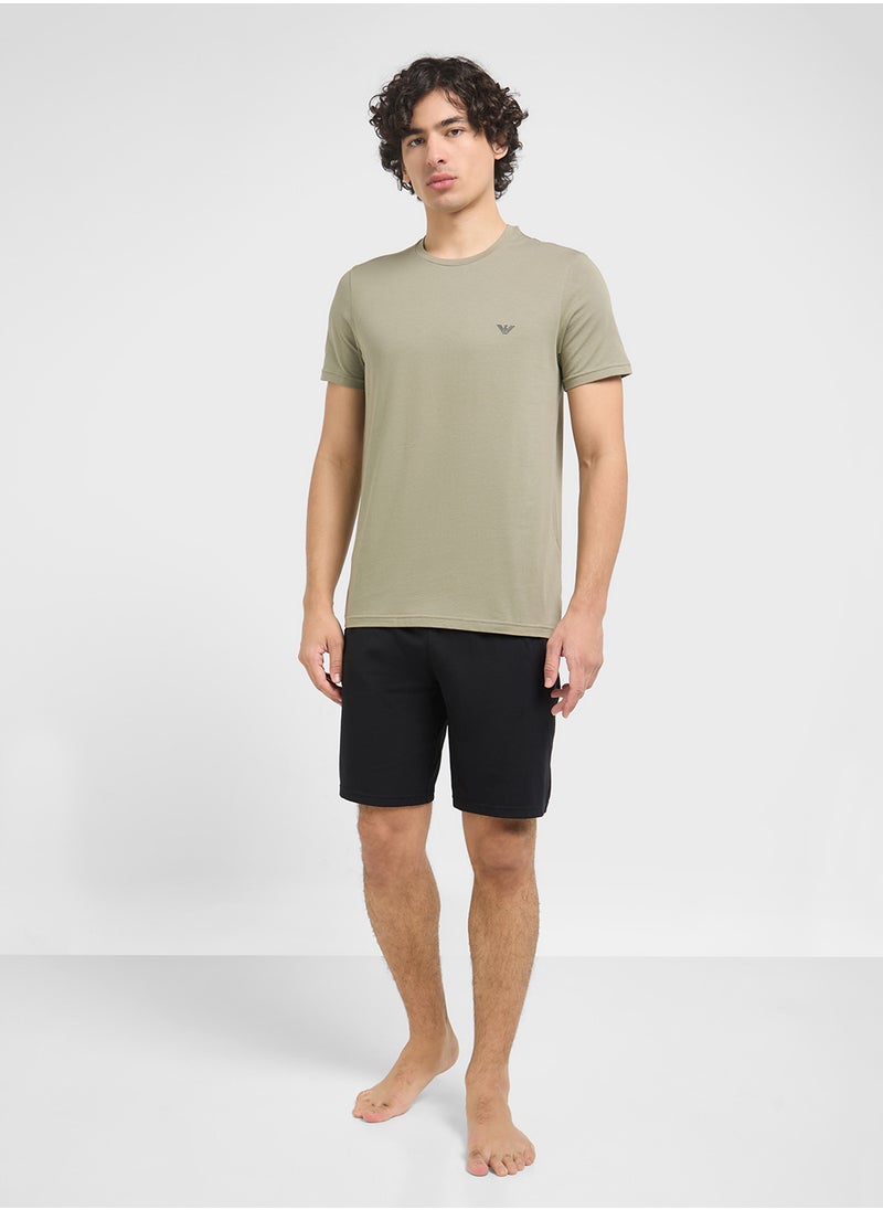 EMPORIO ARMANI Crew Neck T-Shirt & Logo Band Shorts  - Image 1