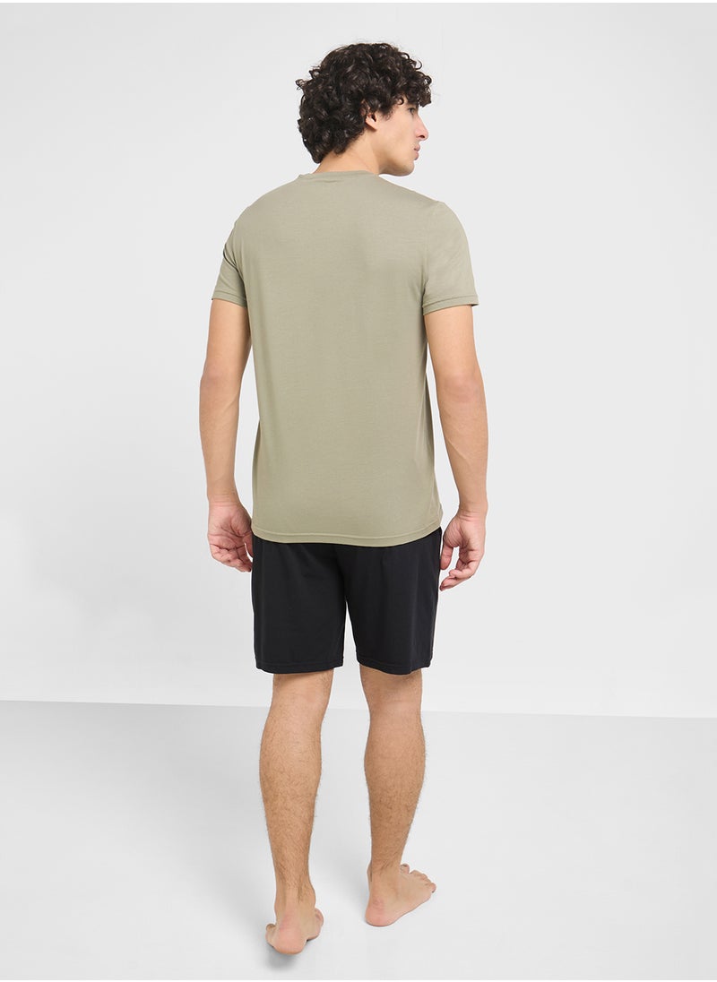 EMPORIO ARMANI Crew Neck T-Shirt & Logo Band Shorts  - Image 2