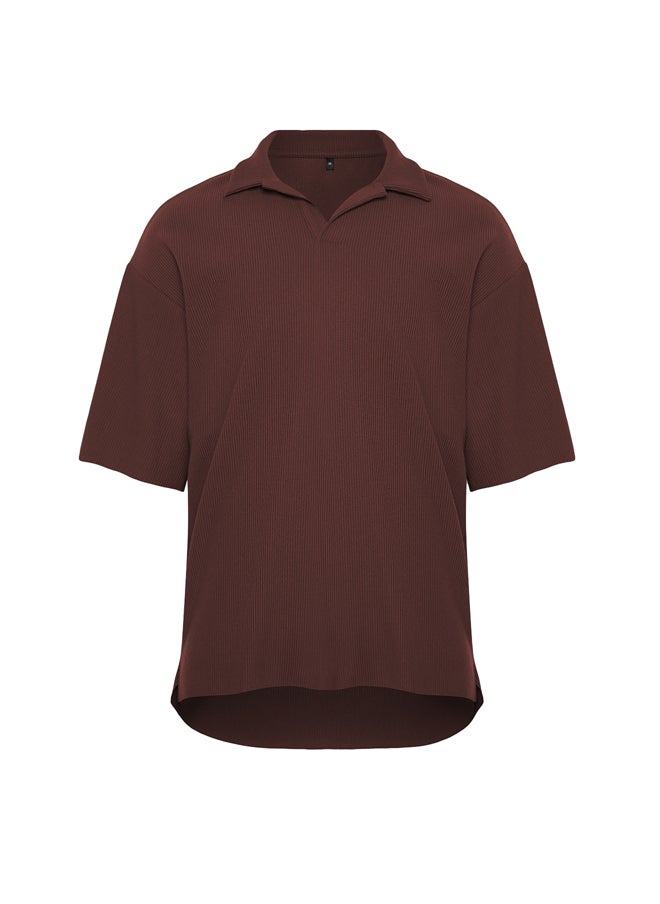 trendyol - Limited Edition Brown Oversize/Wide Texture Anti-Wrinkle Ottoman Polo Collar T-Shirt TMNSS23PO00020 - Image 1
