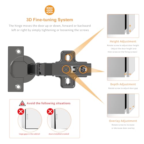 Chibery 20 PCS Full Overlay 3/4 inch Overlay Soft Close Hinges, Clip ON Plate, 105 Degree, Silent Hydraulic, Black Frameless European Concealed Hinge for Kitchen Cabinet Door, Wardrobes, and Bookcases - Image 3