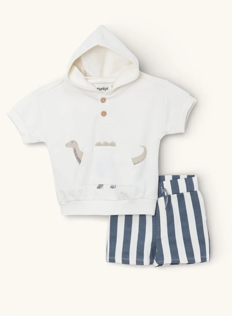 Dirkje “Cozy Dino” Hooded Tee & Striped Shorts Baby Set