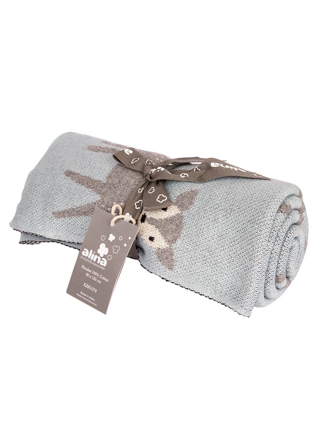 ألينا ألينا بطانية 100% قطن محبوك (BAMBI SKY BLUE-LIGHT GRAY MELANGE-NATURAL) - Image 3