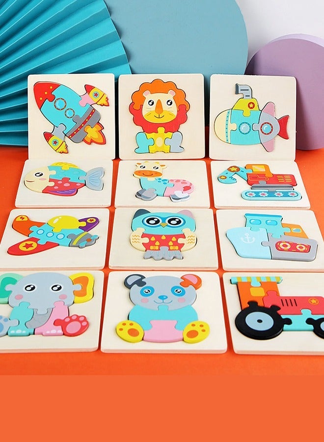 general 12-Piece Wooden Puzzles Toy Gift for 1, 2, 3 Years Old Boys Girls,Kids Educational Developmental Toys - Image 3