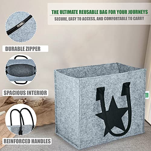 GREENSHEEP Unisex Shopping Bag Foldable Clothbags with Handle Spacious Tote for Vegetables, Groceries and Other Accessories (Large, Grey, 400 GSM) - Image 4