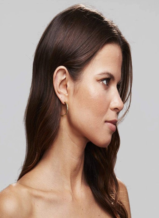 PAVOI 14K Yellow Gold Hoop Earrings for Women - 3.5mm Thick 30mm Infinity Hoops - Gold Plated Loop Earrings - Lightweight Set - Image 4