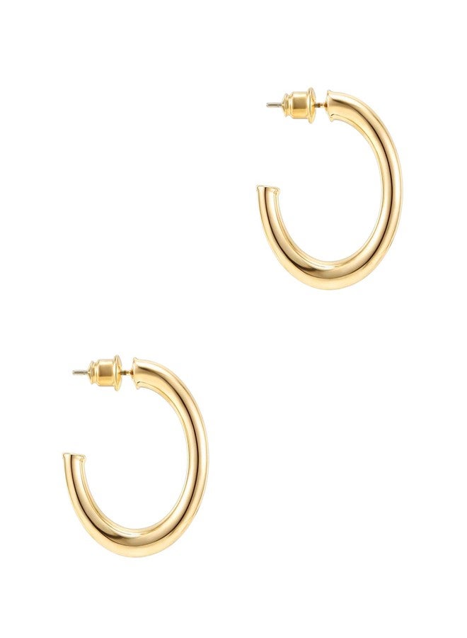 PAVOI 14K Yellow Gold Hoop Earrings for Women - 3.5mm Thick 30mm Infinity Hoops - Gold Plated Loop Earrings - Lightweight Set - Image 1