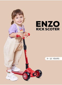 BAYBEE Baybee Enzo Skate Scooter for Kids 3 Wheel Kids Scooter with Foldable 4 Height Adjustable Handle Baby Scooter with LED Wheels Smart Kick Scooter for Baby Scooter for Kids 3 to 12 Years Boys Girls Red  - Image 2