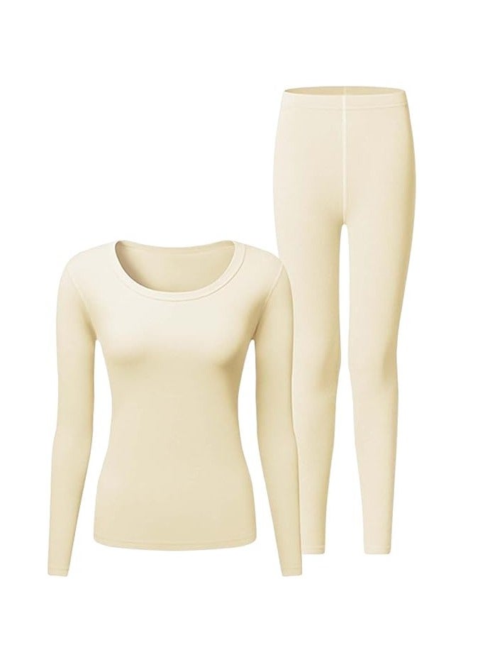 Thermal Underwear for Women, Long Johns Set Long Sleeves Free Cut Fleece Lined Tops Bottoms Base Layer for Cold Weather - Image 1