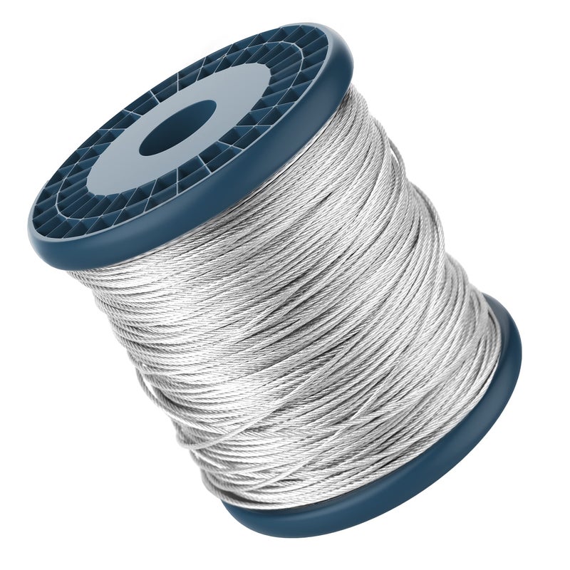 Houseables 116 Wire Rope Galvanized Wire Aircraft Cable 116 Cable Galvanized Steel Rope 500 Feet Spool Braided 7x7 Metal Tension Garage Door Fence Clothesline Outdoor Heavy Duty 520 LB