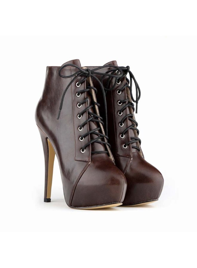 Loquat Ultra-high heel fashion boots for women with platform soles in autumn and winter over 8cm Chestnut  - Image 2