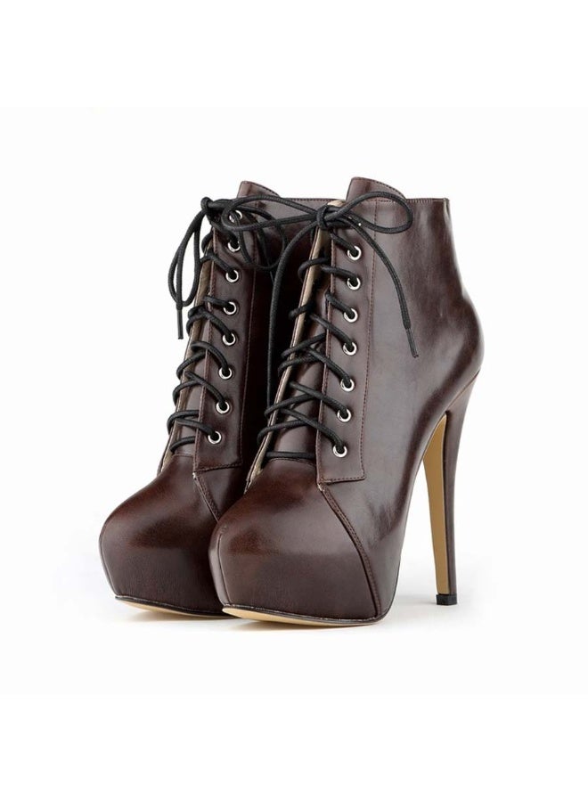 Loquat Ultra-high heel fashion boots for women with platform soles in autumn and winter over 8cm Chestnut  - Image 1
