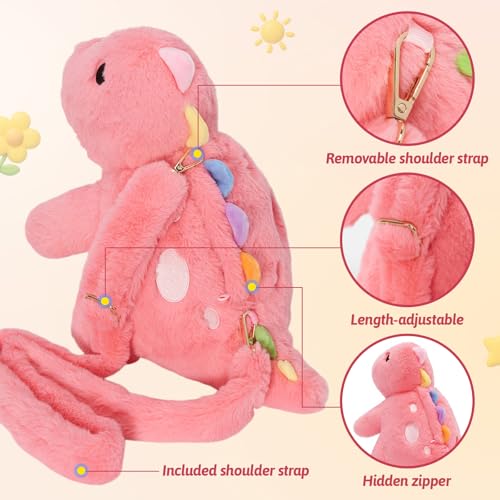 OUOZZZ Pink Dinosaurs Stuffed Animals with 4 Babies Inside  Girl Dinosaur Plush Toys for Kids 35 Birthday Gift Toddler with Shoulder Strap - Image 5
