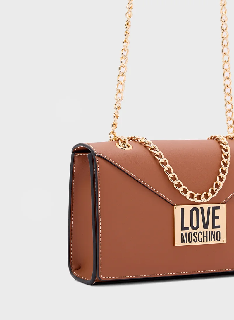 لوف موسكينو Logo Detailed Flap Over Crossbody
