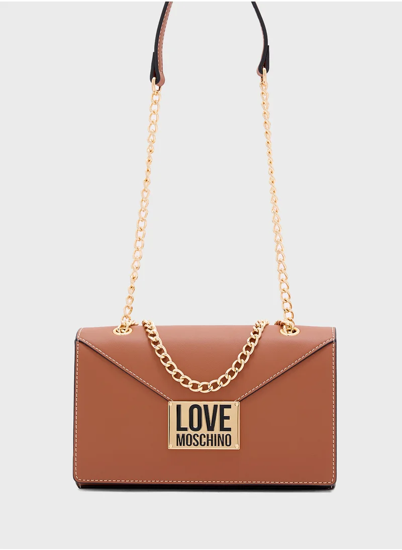 Love Moschino Logo Detailed Flap Over Crossbody