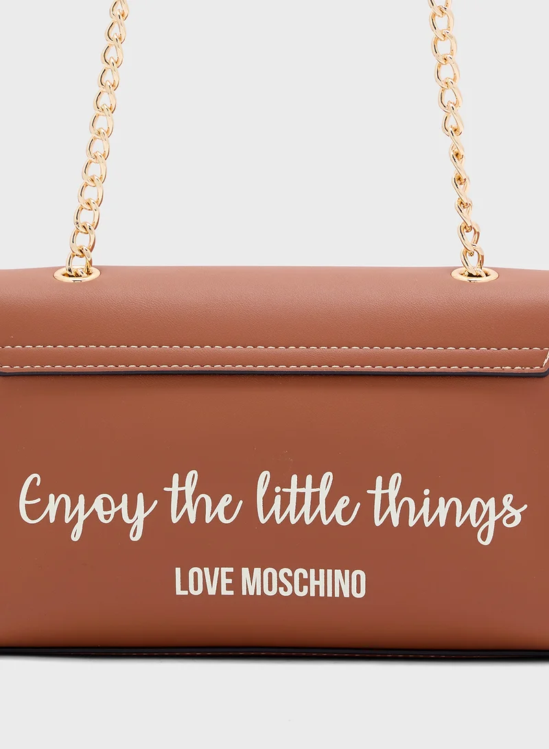لوف موسكينو Logo Detailed Flap Over Crossbody