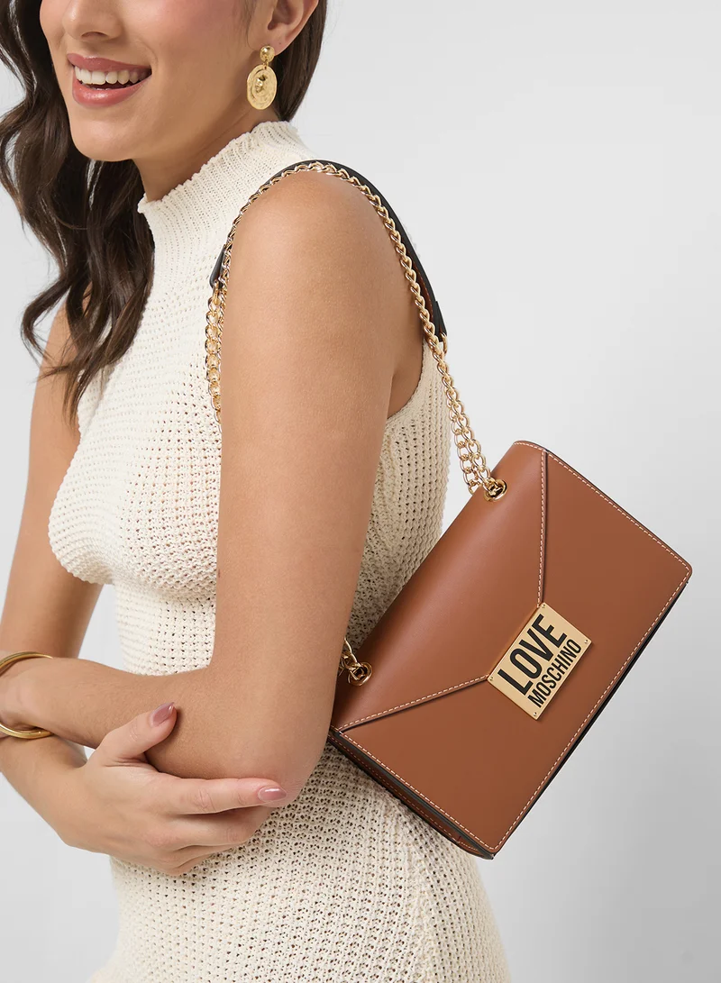 لوف موسكينو Logo Detailed Flap Over Crossbody