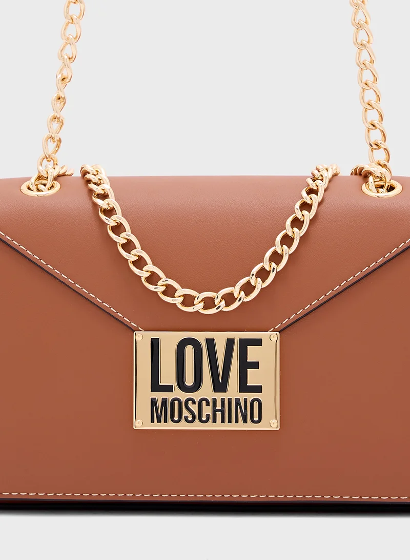 لوف موسكينو Logo Detailed Flap Over Crossbody